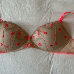 VS Lace Embroidered Bra - Tan and Bright Orange